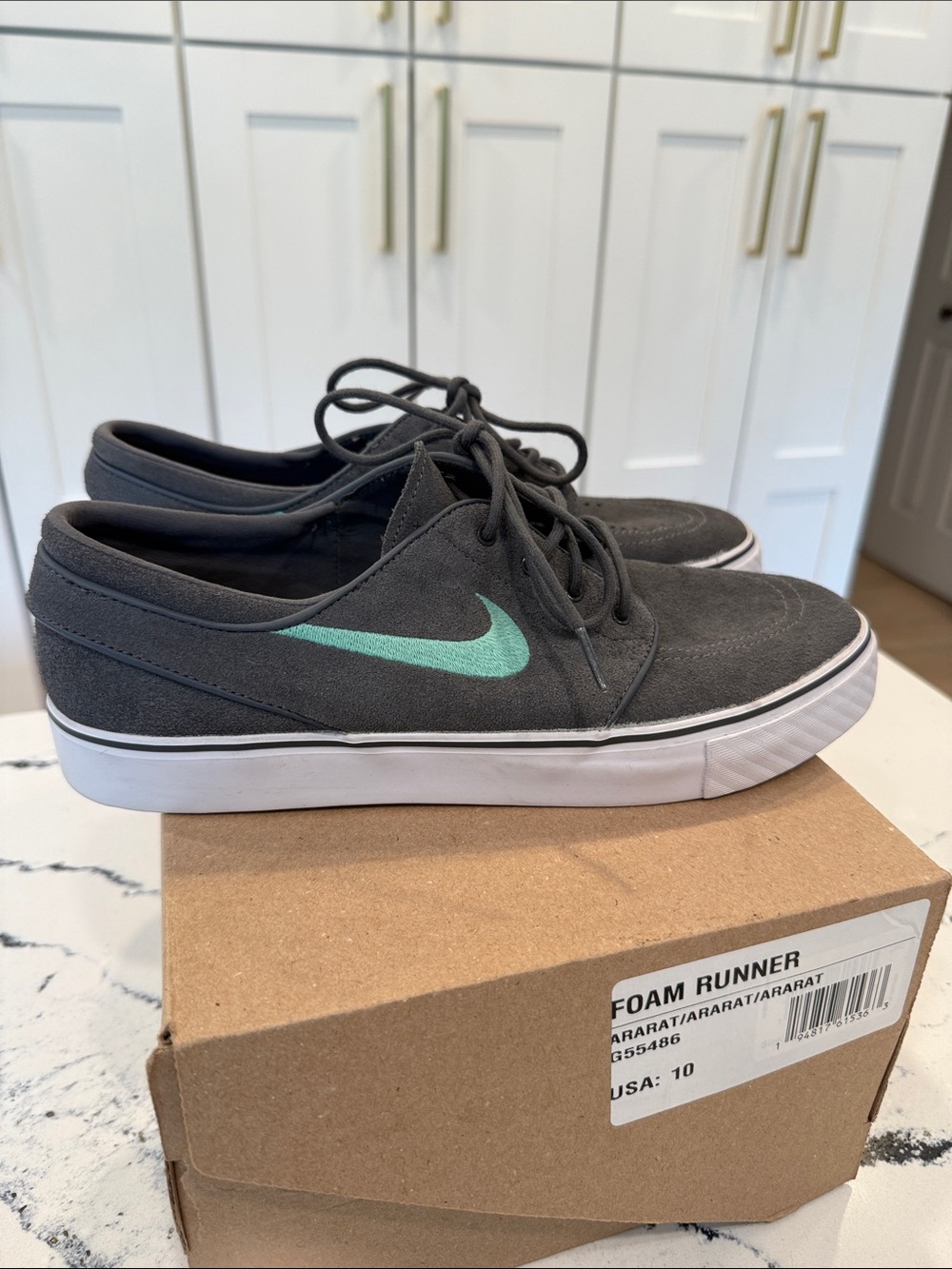 Nike Stefan Janowski Foam Runner Sneakers. Gray Suede with Teal Swoosh. - Picture 2 of 5